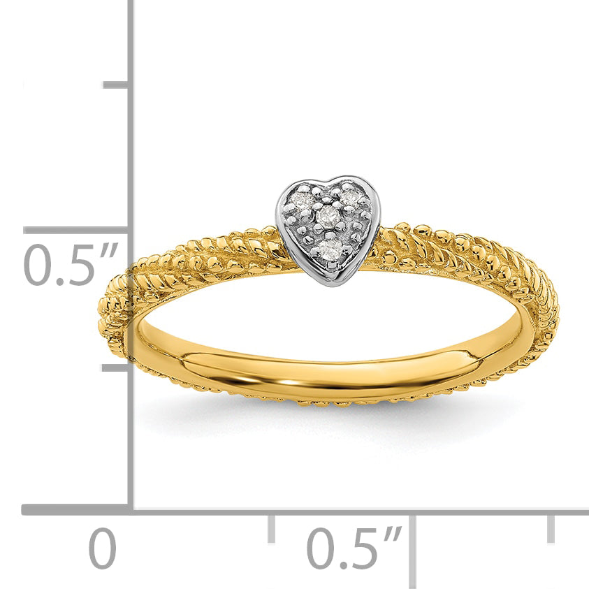 Sterling Silver Diamond Stackable Expressions Yellow Gold Plated Heart Ring