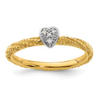 Sterling Silver Diamond Stackable Expressions Yellow Gold Plated Heart Ring