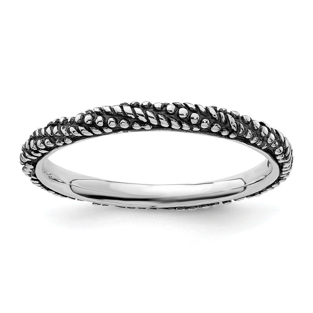Sterling Silver Stackable Expressions Polished Antiqued Ring