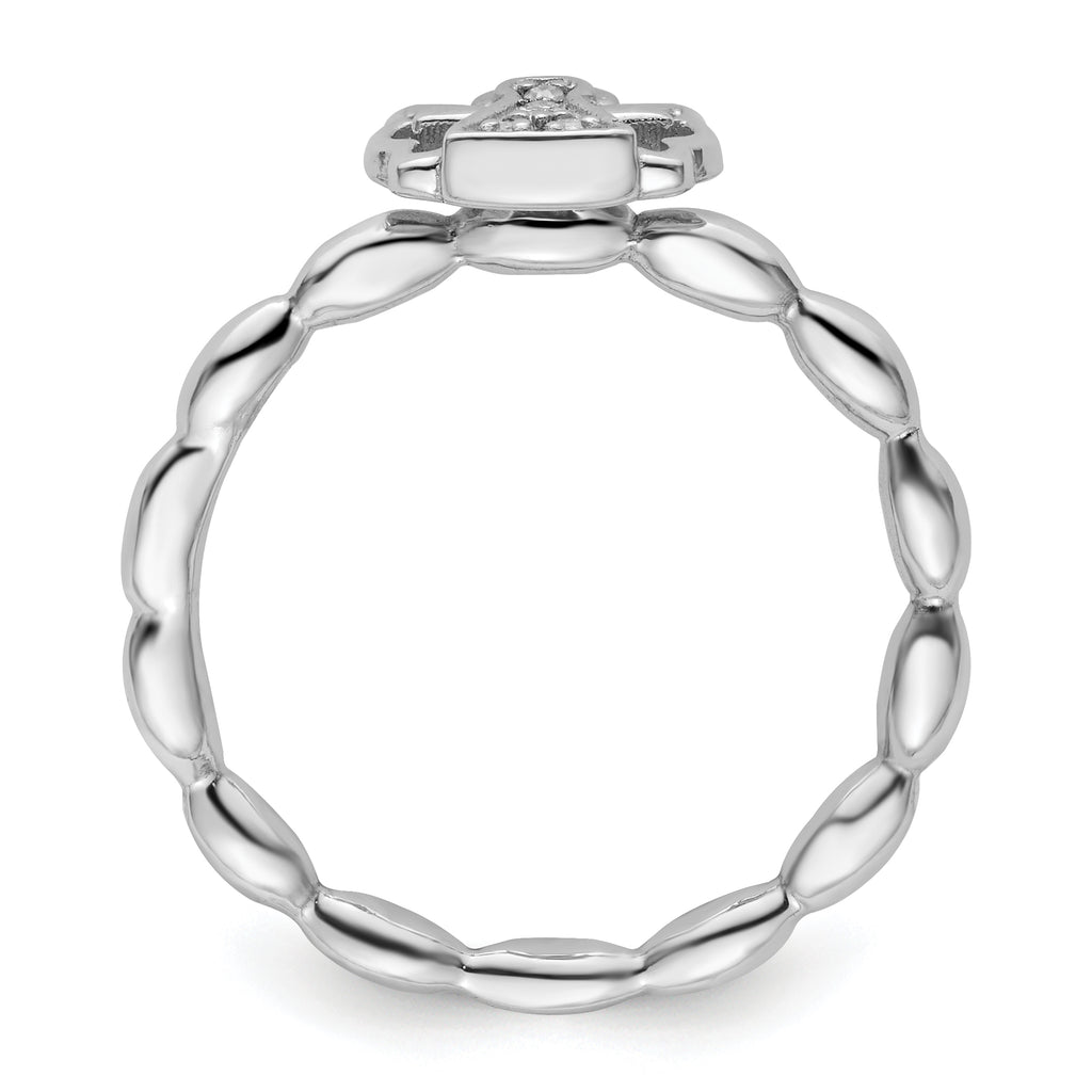 Sterling Silver Stackable Expressions Polished Diamond Angel w/halo Ring