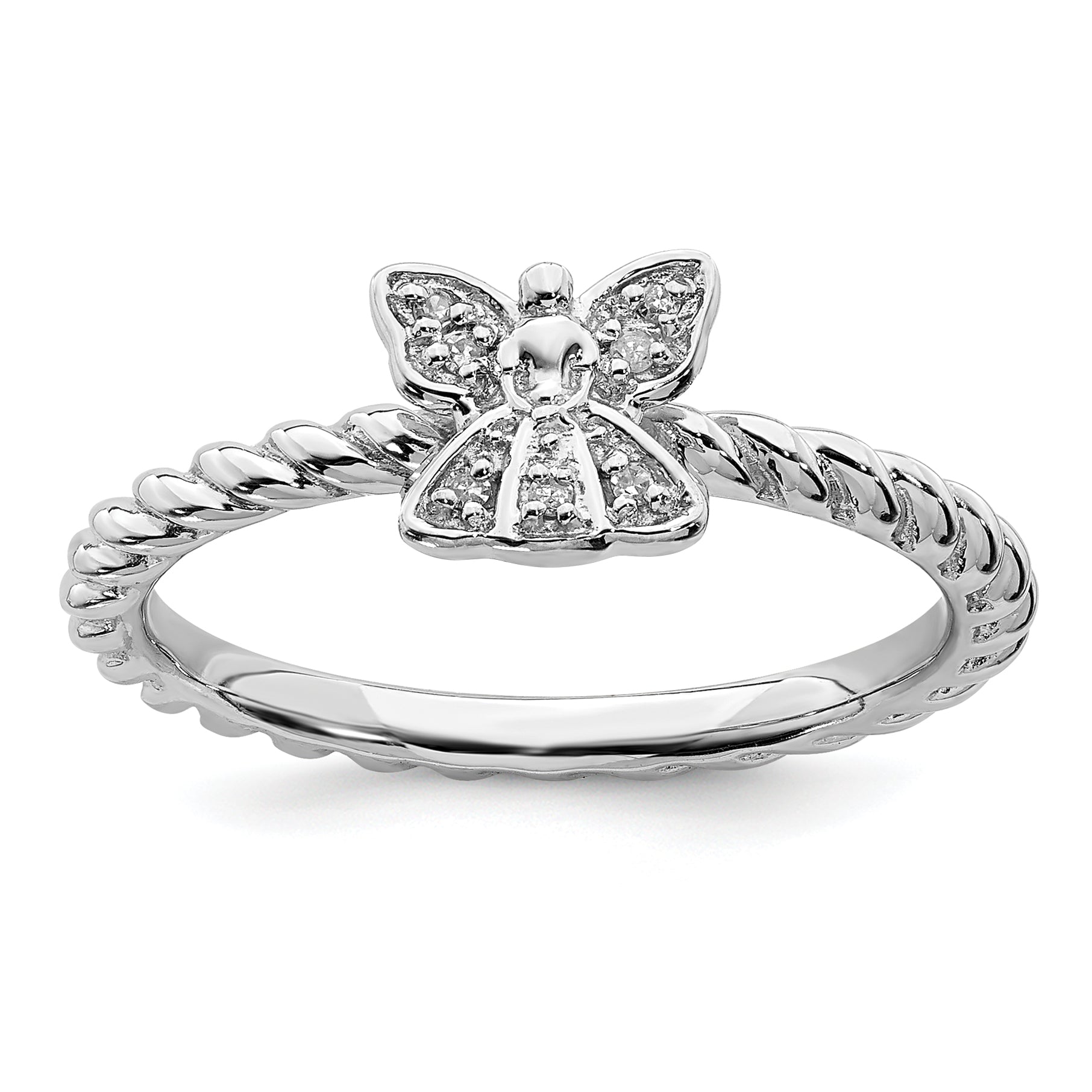 Sterling Silver Stackable Expressions Polished Diamond Angel Ring Main image
