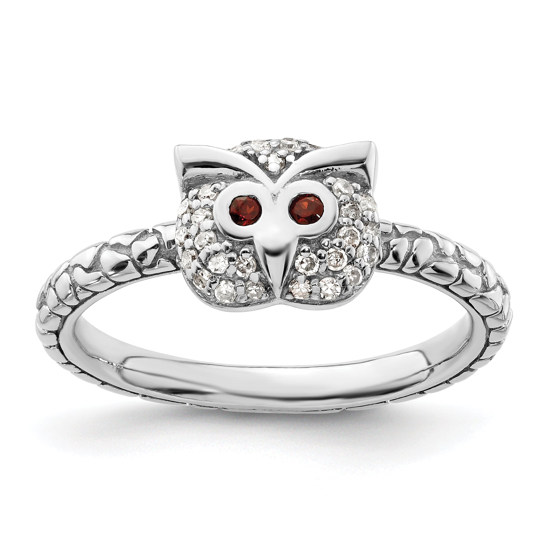 Sterling Silver Stackable Expressions Garnet & Diamond Owl Ring Main image