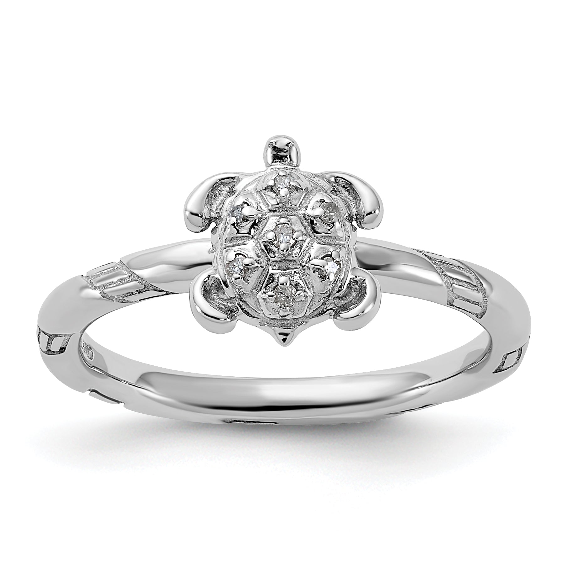 Sterling Silver Stackable Expressions Diamond Turtle Ring Main image