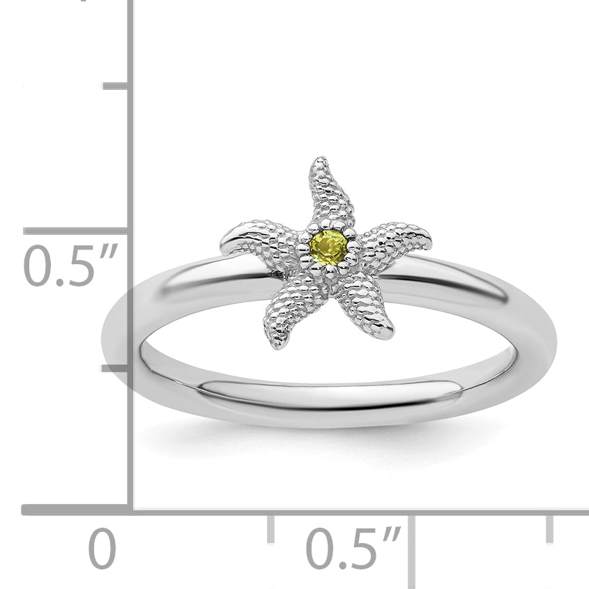 Sterling Silver Stackable Expressions Peridot Starfish Ring