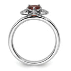 Sterling Silver Stackable Expressions Garnet & Diamond Hearts Ring