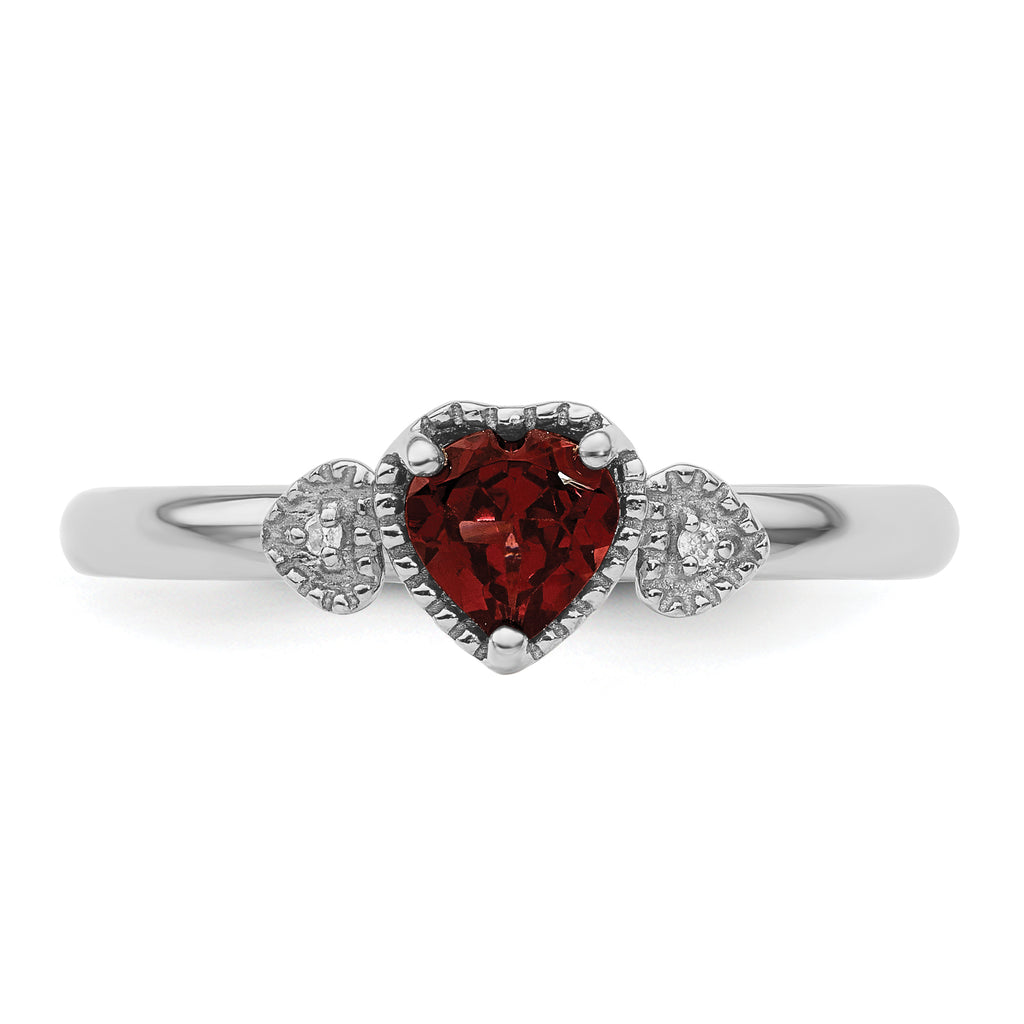 Sterling Silver Stackable Expressions Garnet & Diamond Hearts Ring