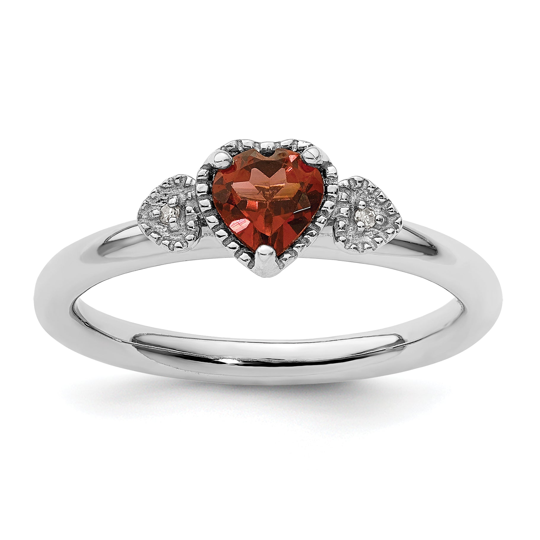 Sterling Silver Stackable Expressions Garnet & Diamond Hearts Ring Main image