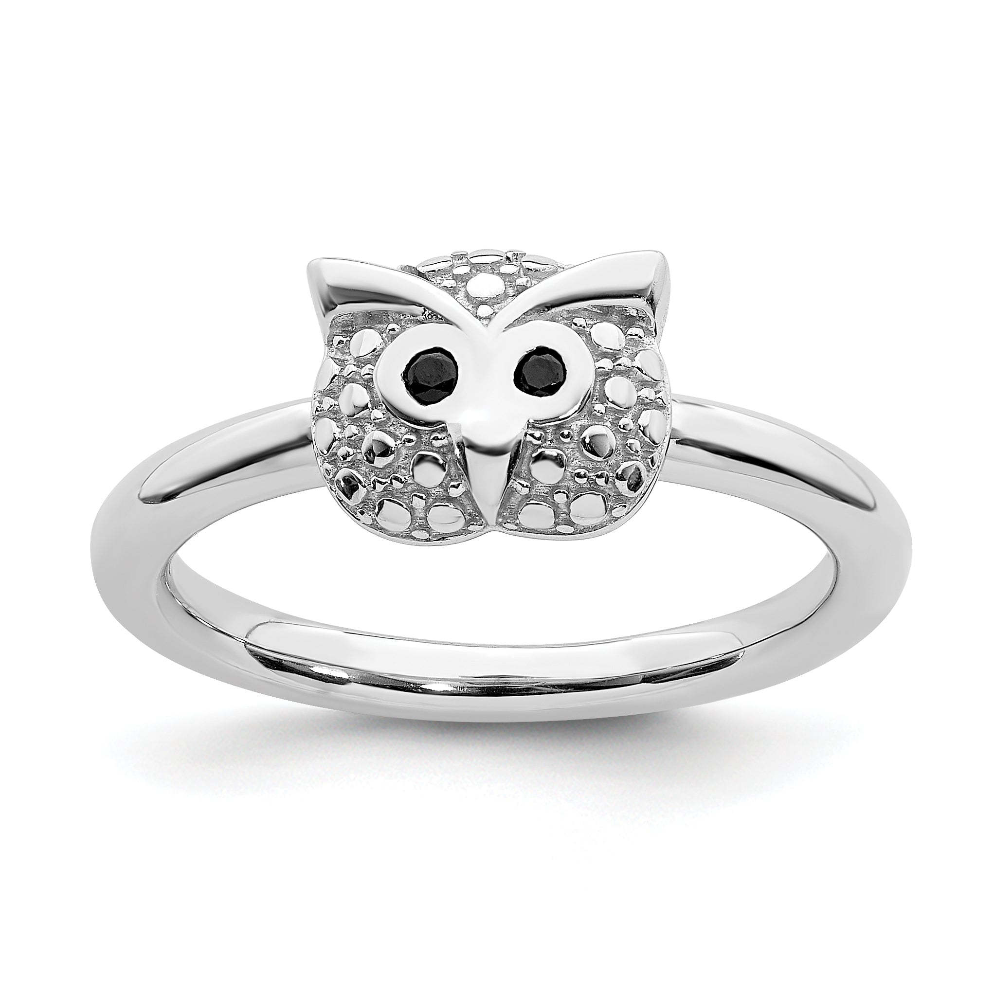 Sterling Silver Stackable Expressions Polished Onyx Owl Ring Main image