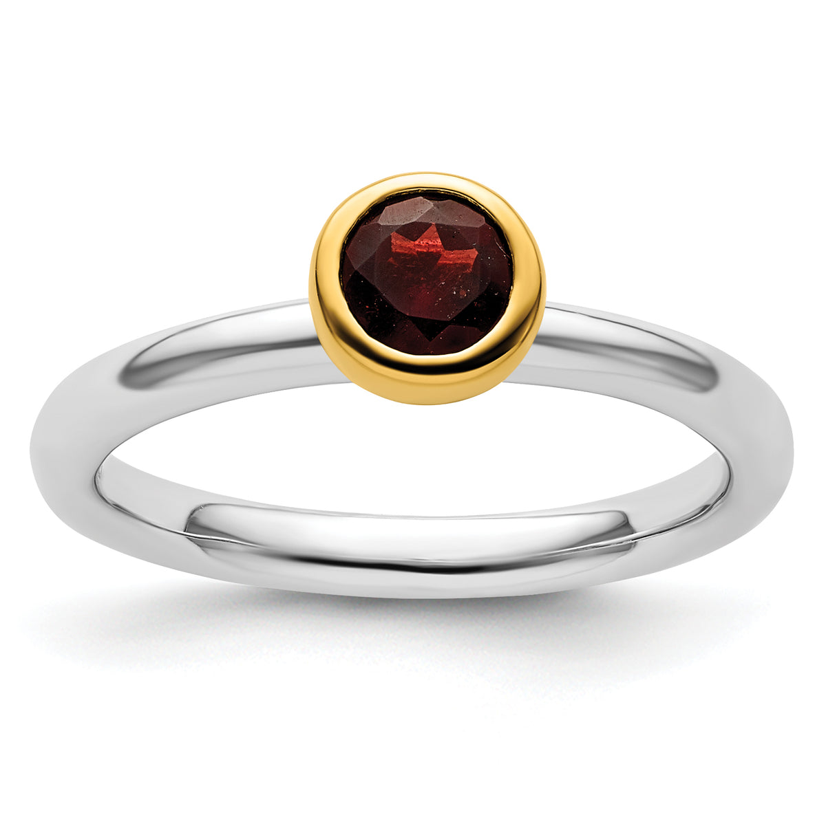 Sterling Silver Stackable Expressions w/Gold-plated Garnet Ring - Sophia Jewelers