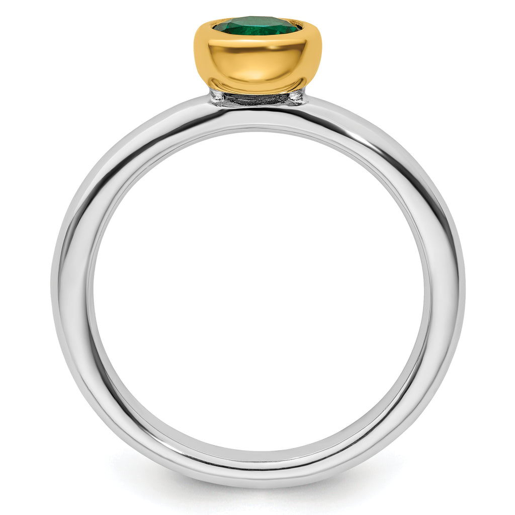 Sterling Silver Stackable Expressions w/Gold-plate Cr. Emerald Ring