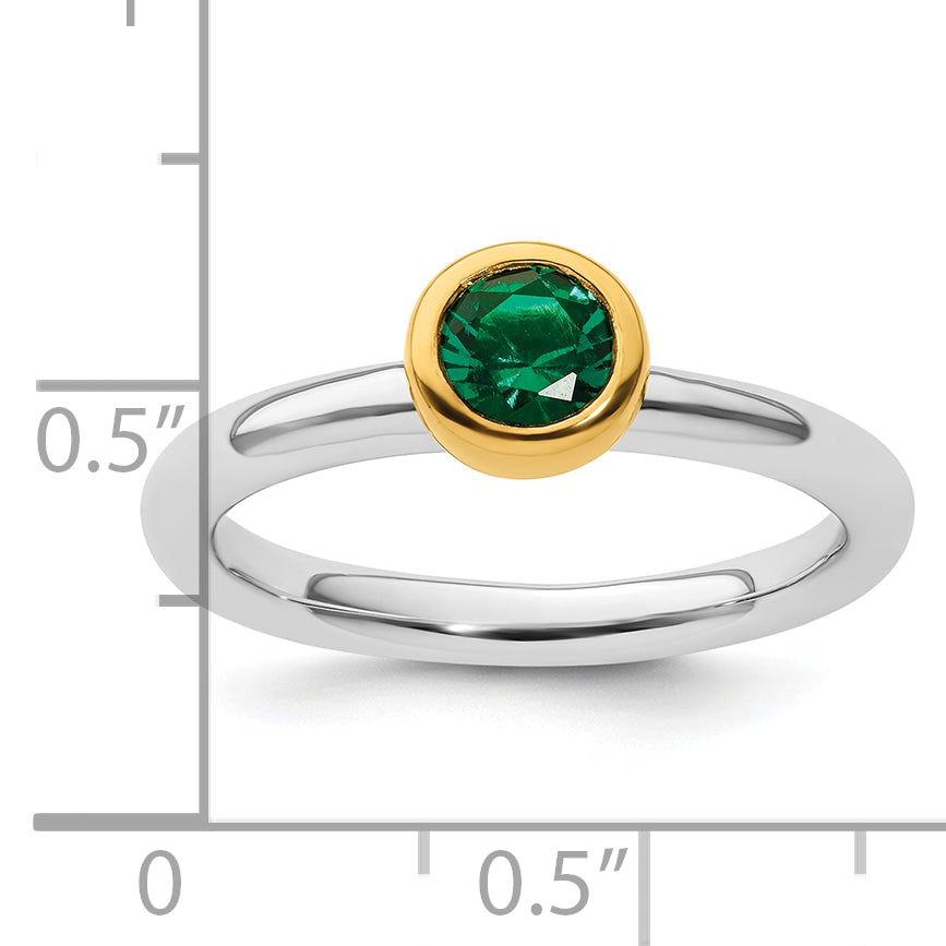 Sterling Silver Stackable Expressions w/Gold-plate Cr. Emerald Ring