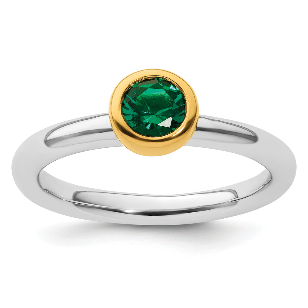 Sterling Silver Stackable Expressions w/Gold-plate Cr. Emerald Ring