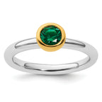 Sterling Silver Stackable Expressions w/Gold-plate Cr. Emerald Ring