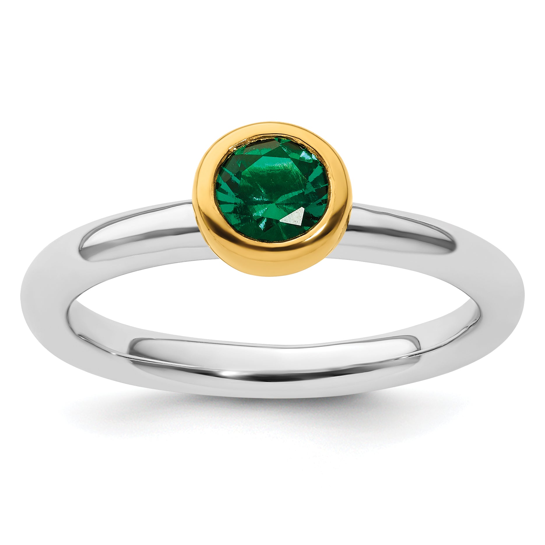 Sterling Silver Stackable Expressions w/Gold-plate Cr. Emerald Ring