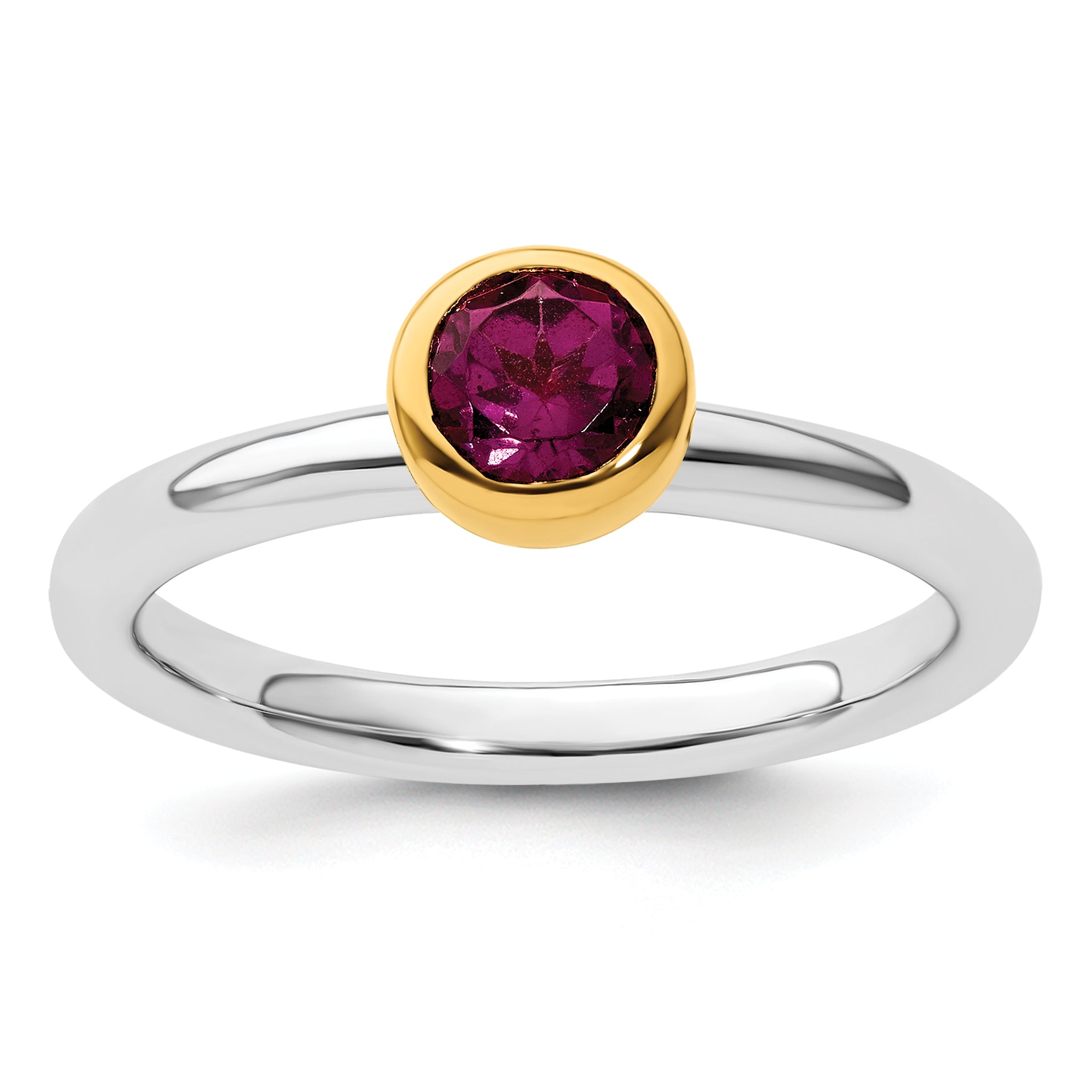 Sterling Silver Stackable Expressions w/Gold-plated Rhod. Garnet Ring Main image