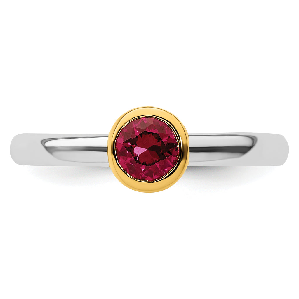 Sterling Silver Stackable Expressions w/Gold-plate Cr. Ruby Ring