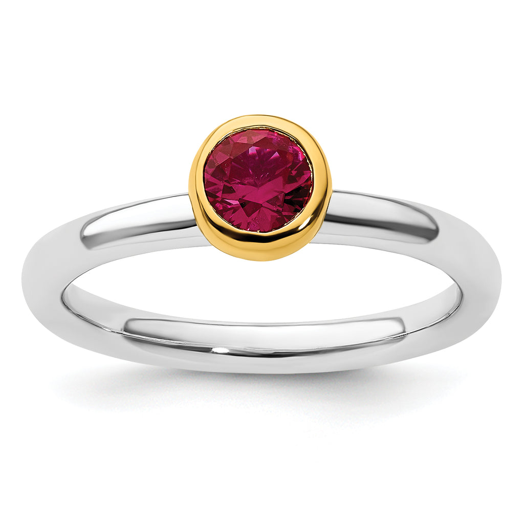Sterling Silver Stackable Expressions w/Gold-plate Cr. Ruby Ring