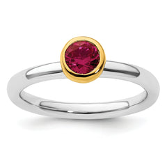 Sterling Silver Stackable Expressions w/Gold-plate Cr. Ruby Ring