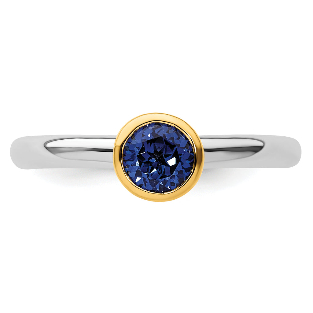 Sterling Silver Stackable Expressions w/Gold-plated Cr. Sapphire Ring