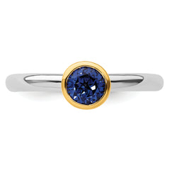 Sterling Silver Stackable Expressions w/Gold-plated Cr. Sapphire Ring