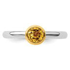 Sterling Silver Stackable Expressions w/Gold-plate Citrine Ring