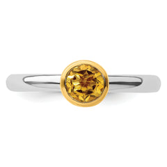 Sterling Silver Stackable Expressions w/Gold-plate Citrine Ring
