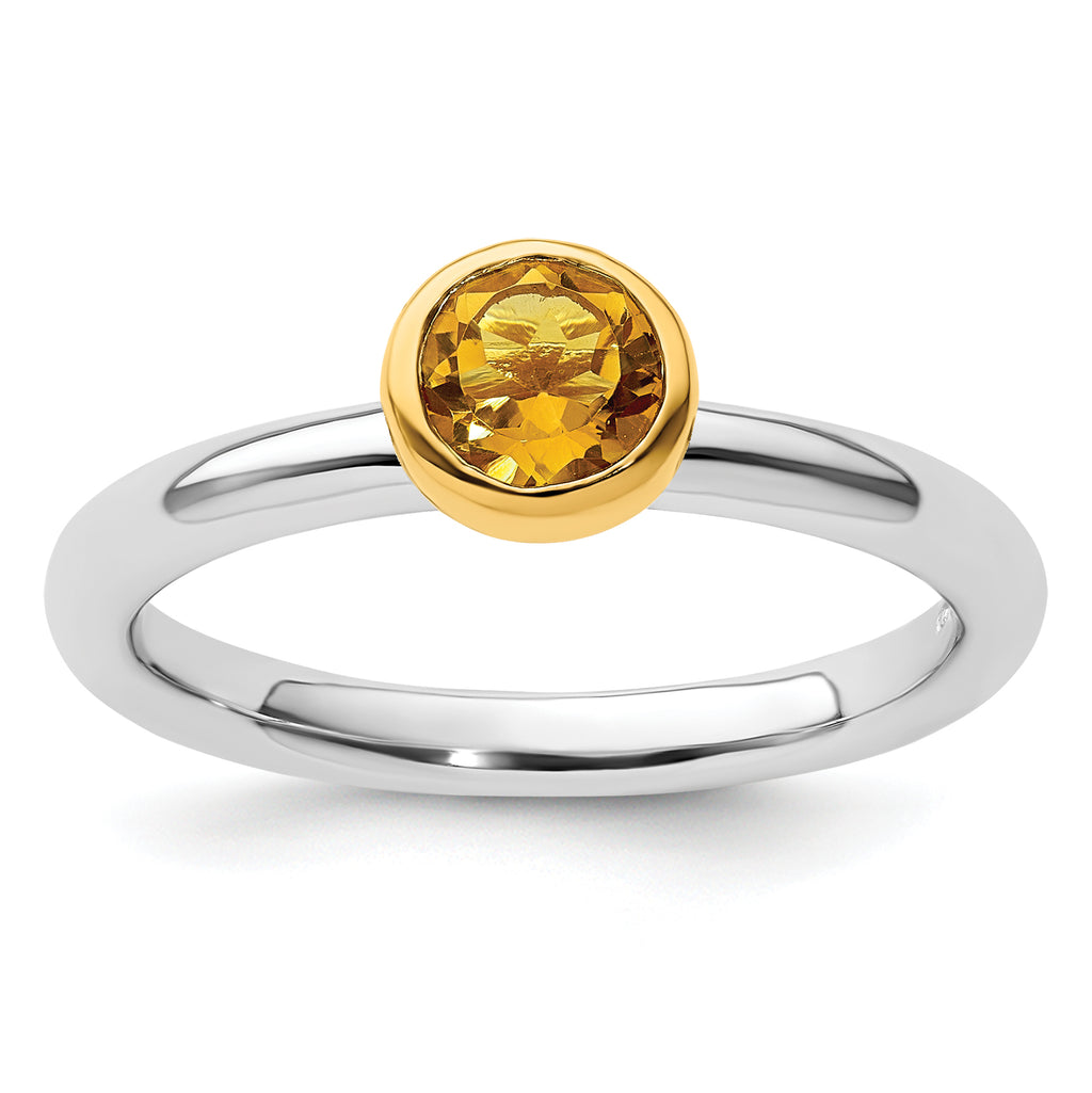 Sterling Silver Stackable Expressions w/Gold-plate Citrine Ring