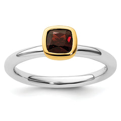 Sterling Silver Stackable Expressions w/Gold-plated Garnet Ring - Sophia Jewelers