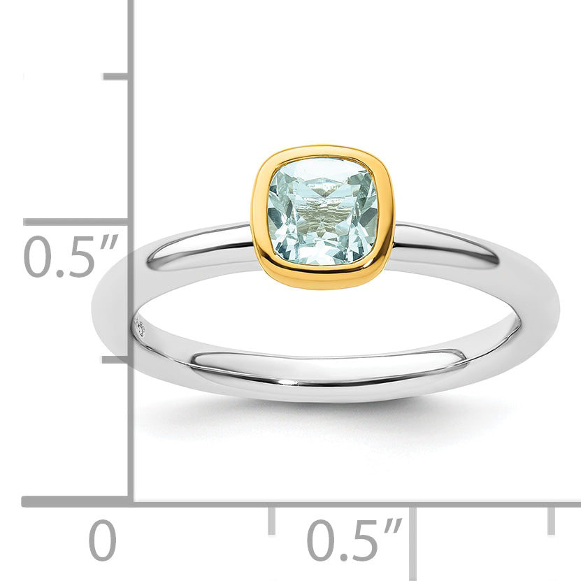 Sterling Silver Stackable Expressions w/Gold-plate Aquamarine Ring