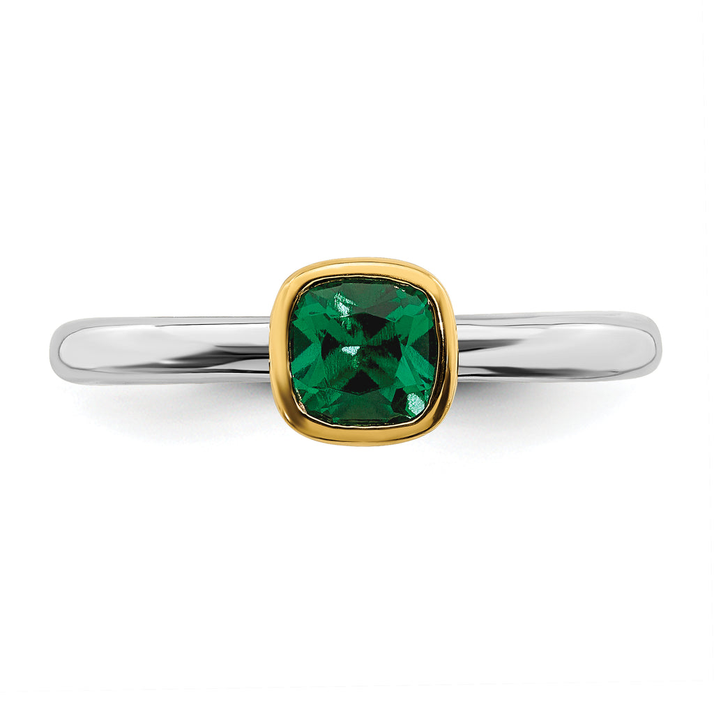 Sterling Silver Stackable Expressions w/Gold-plated Cr. Emerald Ring