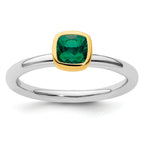 Sterling Silver Stackable Expressions w/Gold-plated Cr. Emerald Ring