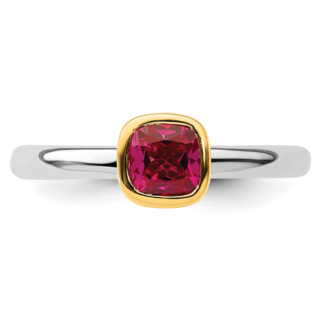 Sterling Silver Stackable Expressions w/Gold-plated Cr. Ruby Ring