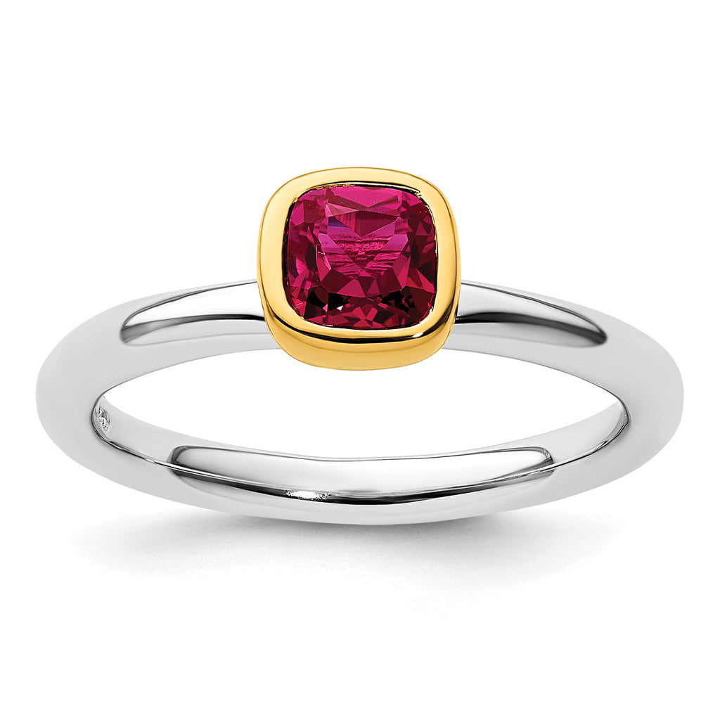 Sterling Silver Stackable Expressions w/Gold-plated Cr. Ruby Ring