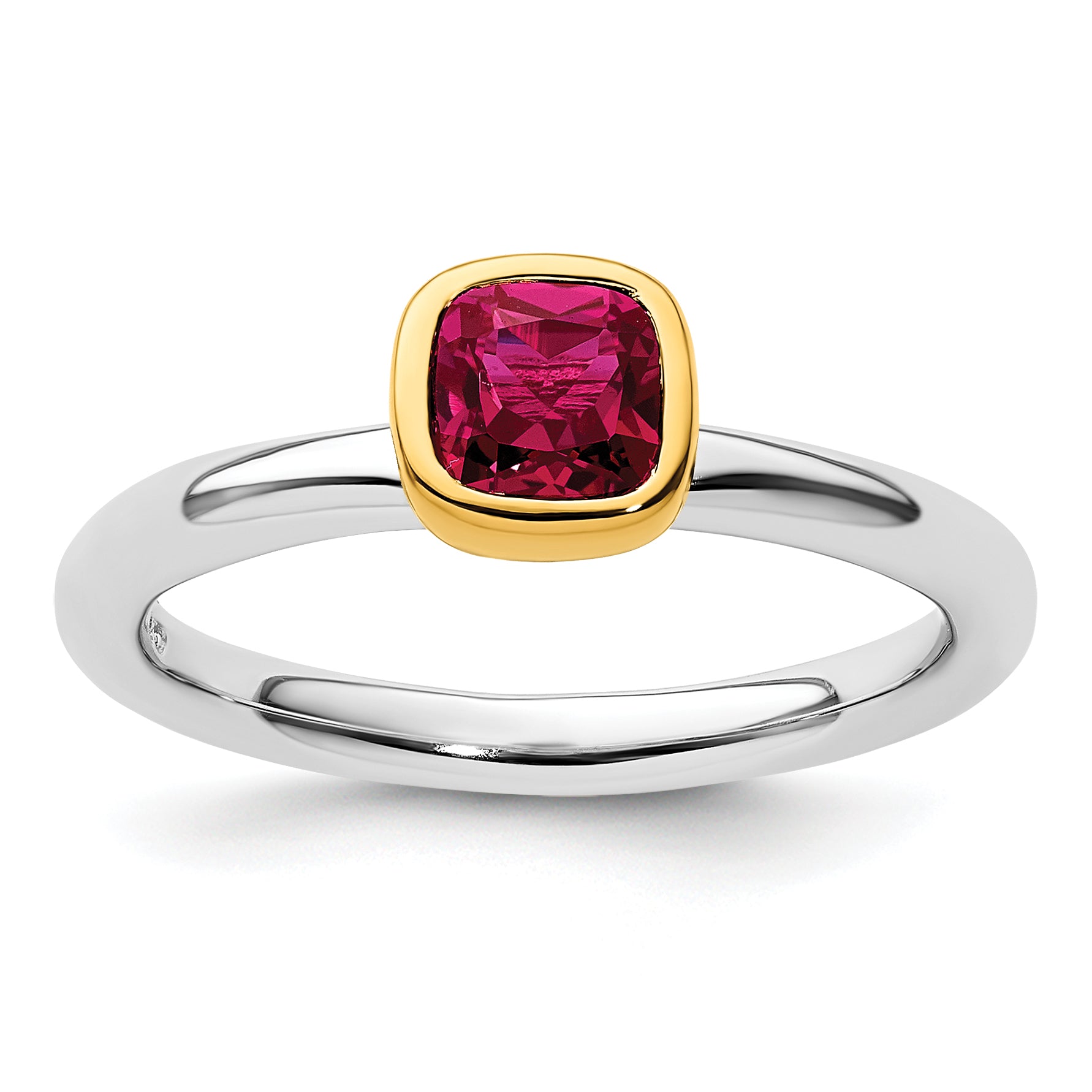 Sterling Silver Stackable Expressions w/Gold-plated Cr. Ruby Ring