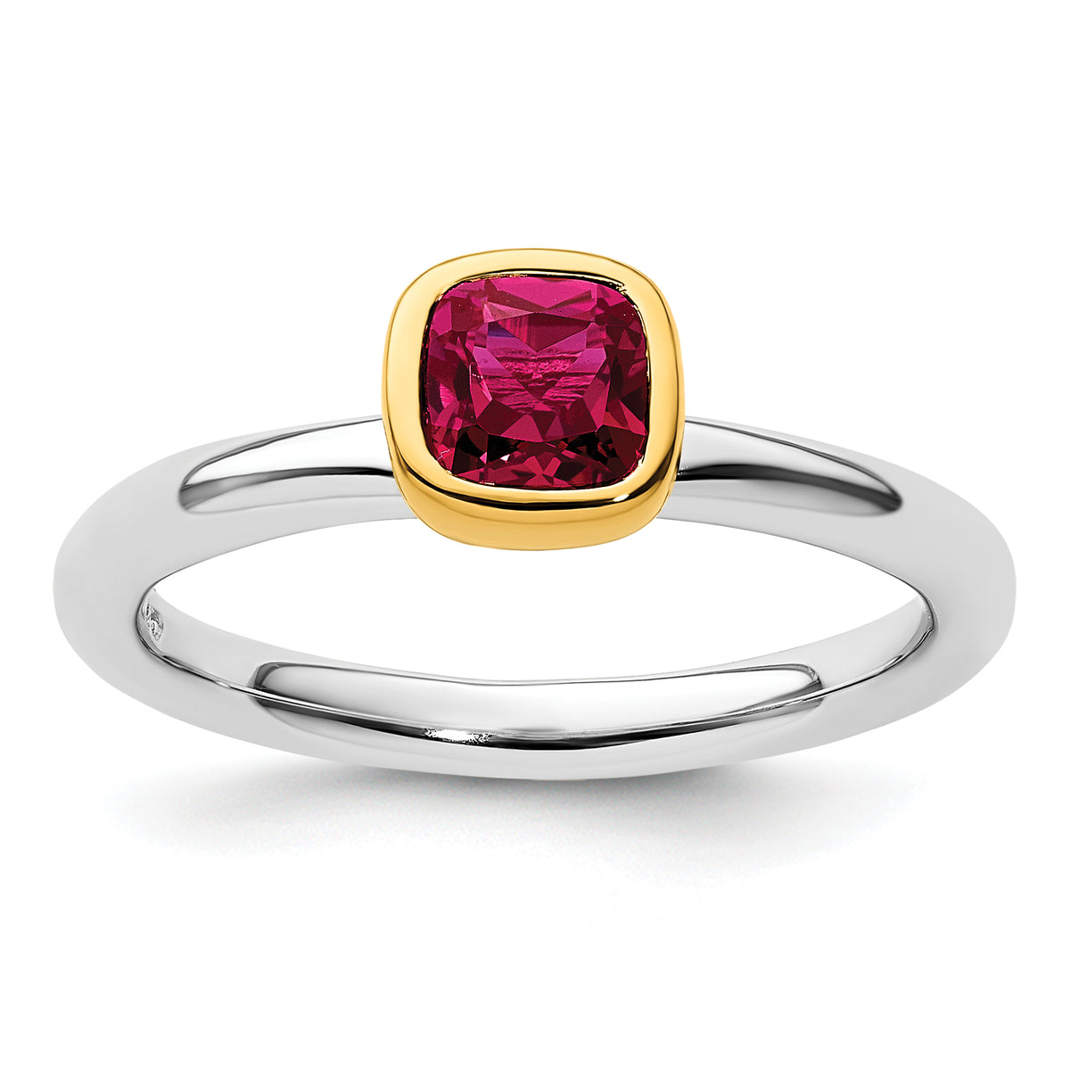 Sterling Silver Stackable Expressions w/Gold-plated Cr. Ruby Ring