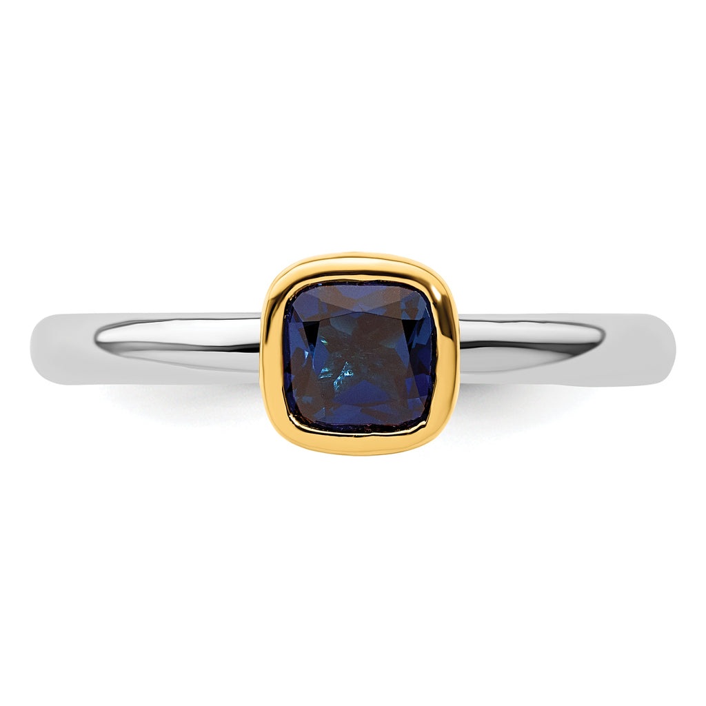 Sterling Silver Stackable Expressions w/Gold-plate Cr. Sapphire Ring