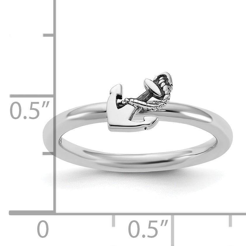 Sterling Silver Stackable Expressions Antiqued Anchor Ring