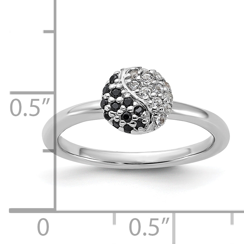 Sterling Silver Stackable Expressions Rhodium White Topaz Onyx Ring