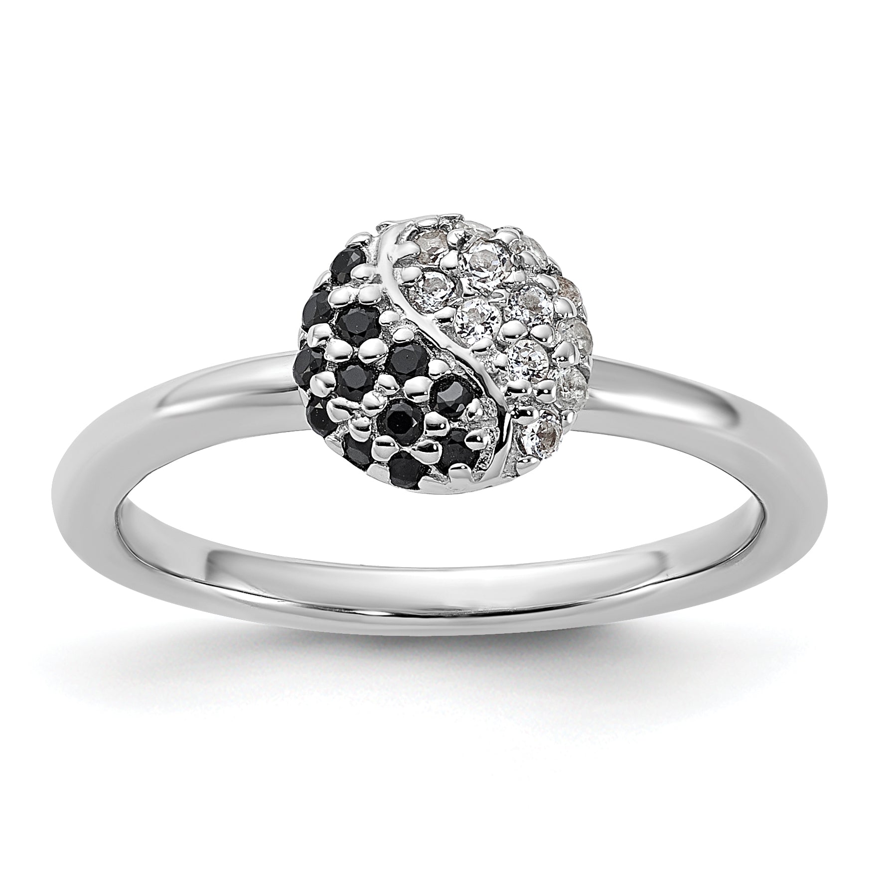 Sterling Silver Stackable Expressions Rhodium White Topaz Onyx Ring Main image