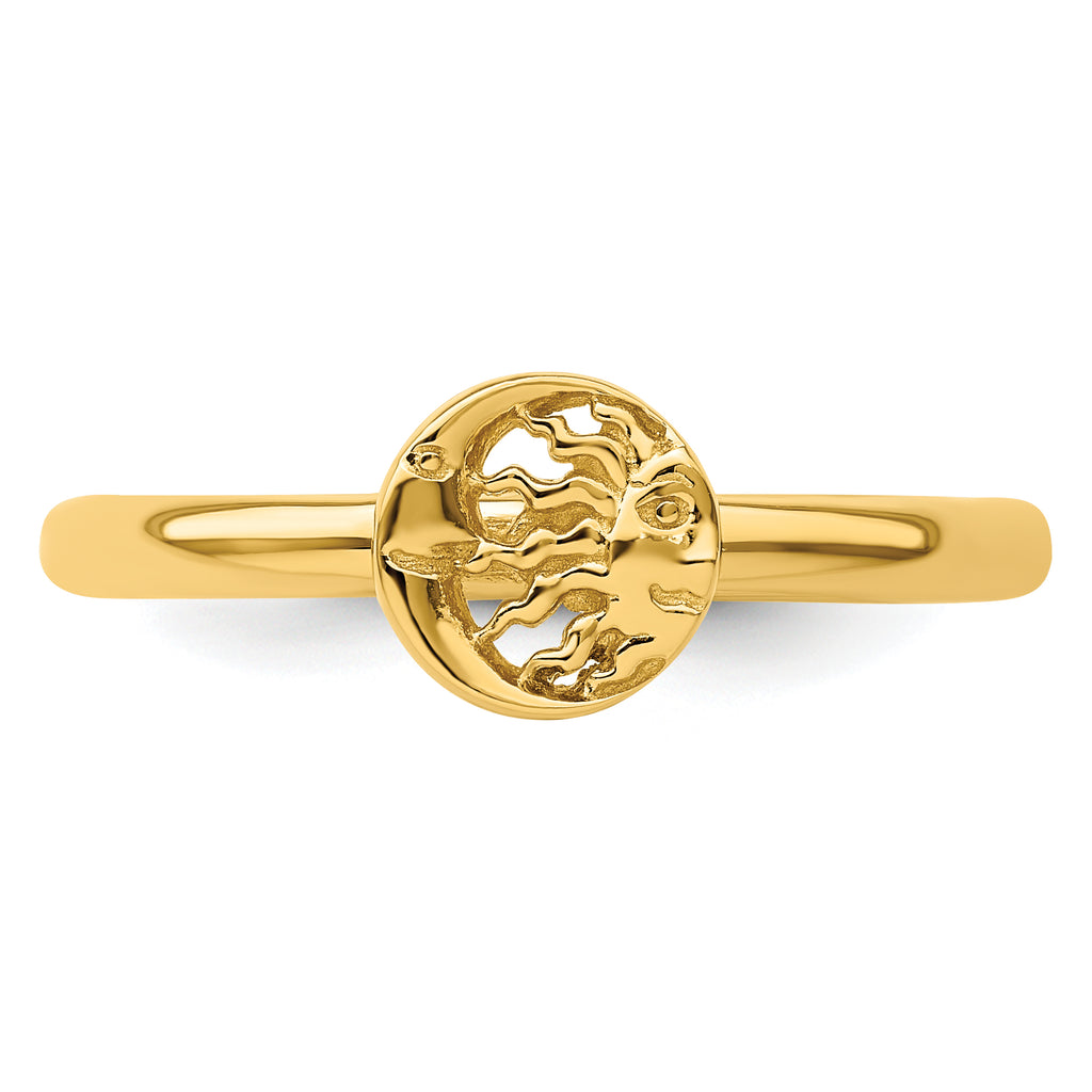 Sterling Silver Stackable Expressions Yellow-plated Sun/Moon Ring