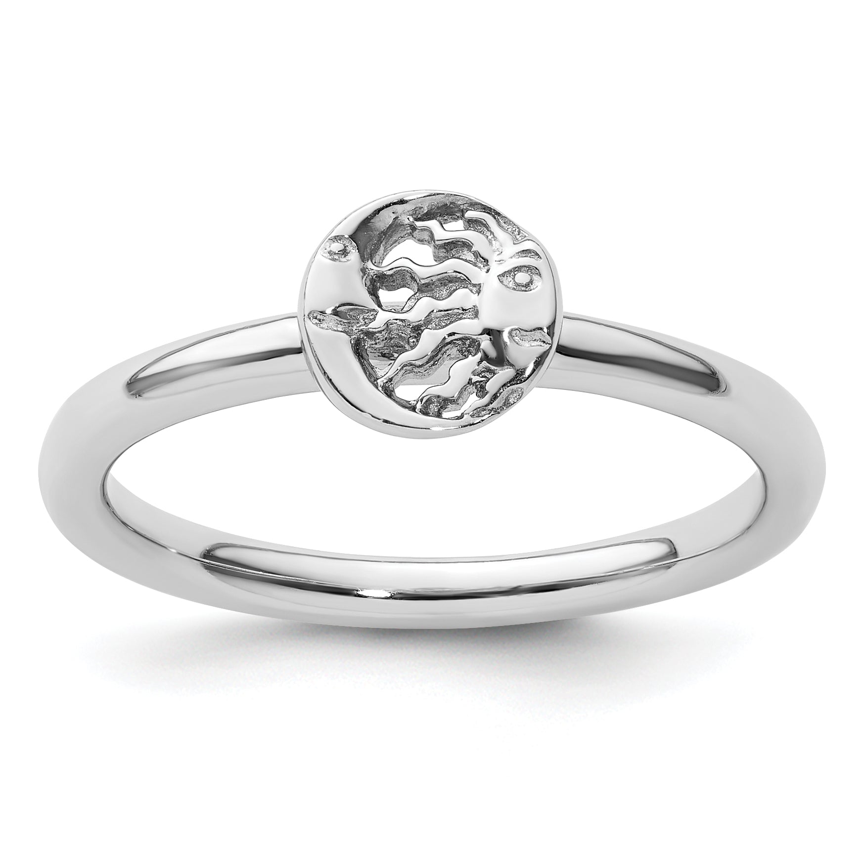 Sterling Silver Stackable Expressions Rhodium Sun/Moon Ring Main image