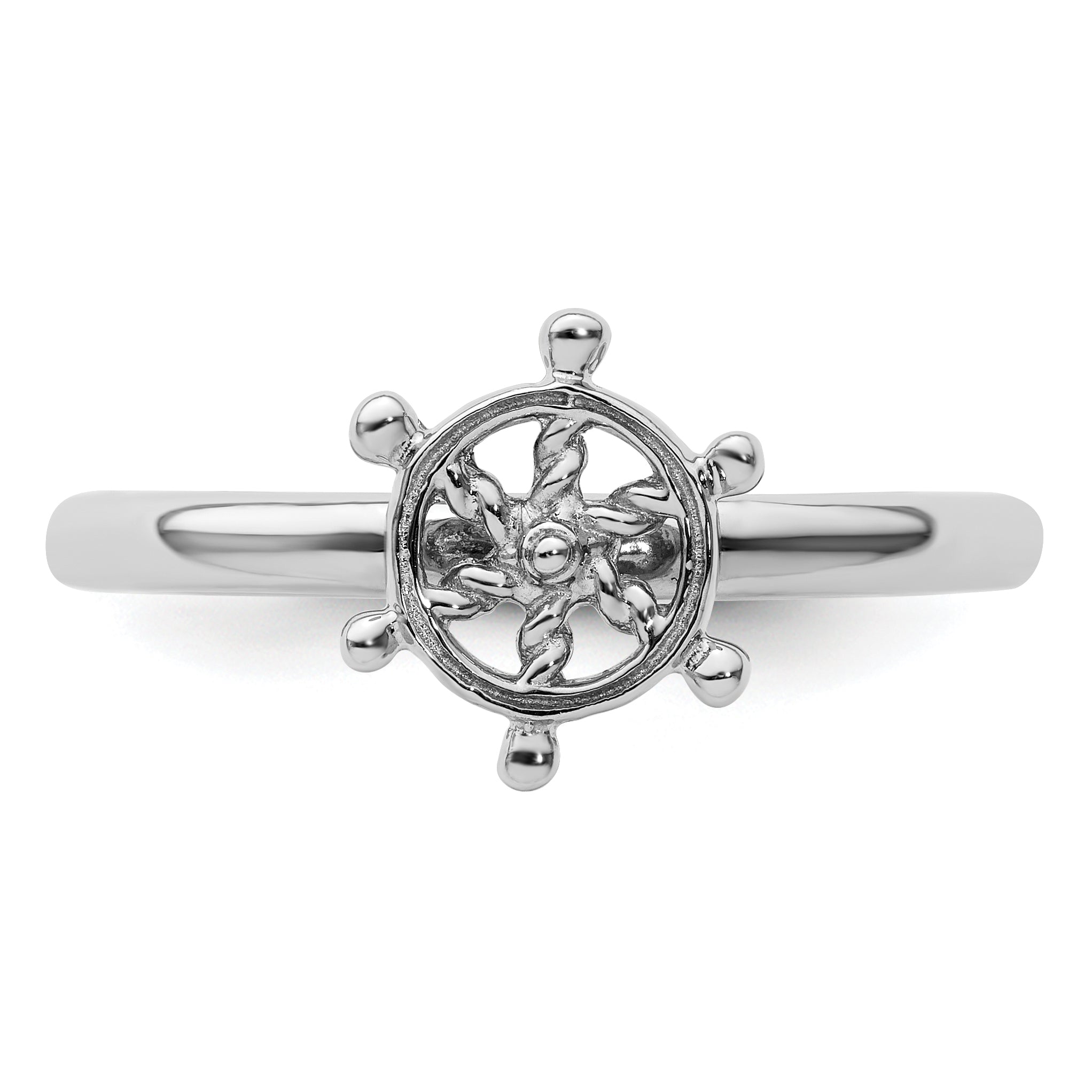 Sterling Silver Stackable Expressions Rhodium Ship's Wheel Ring