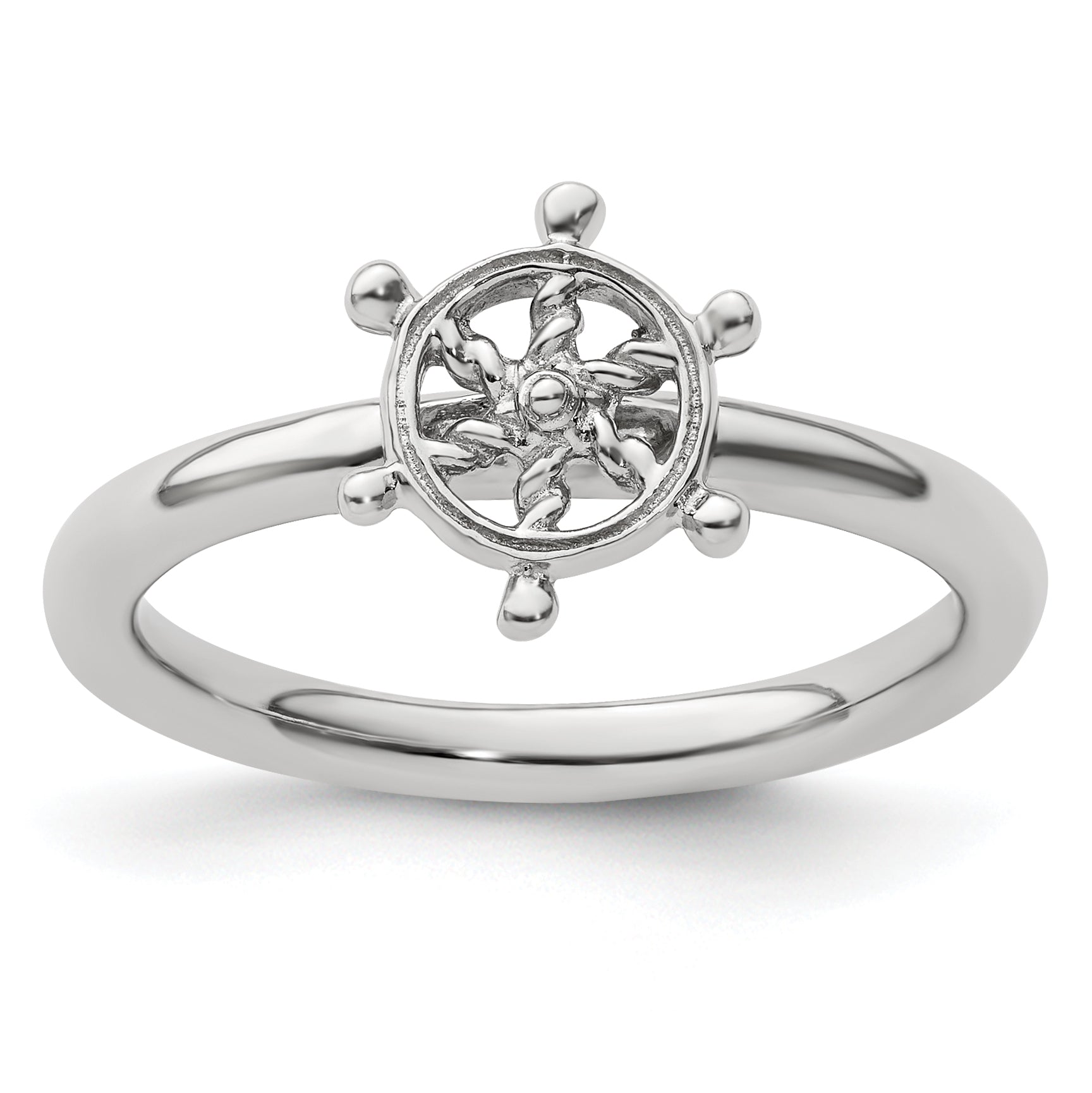 Sterling Silver Stackable Expressions Rhodium Ship's Wheel Ring Main image
