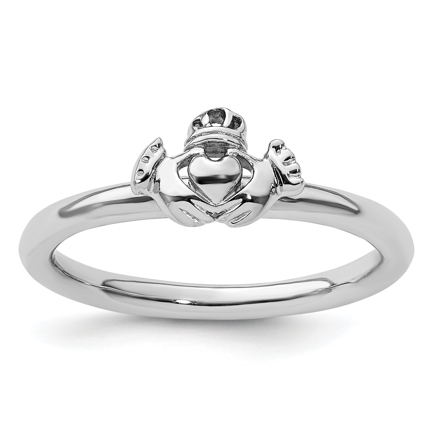 Sterling Silver Stackable Expressions Rhodium Claddagh Ring Main image