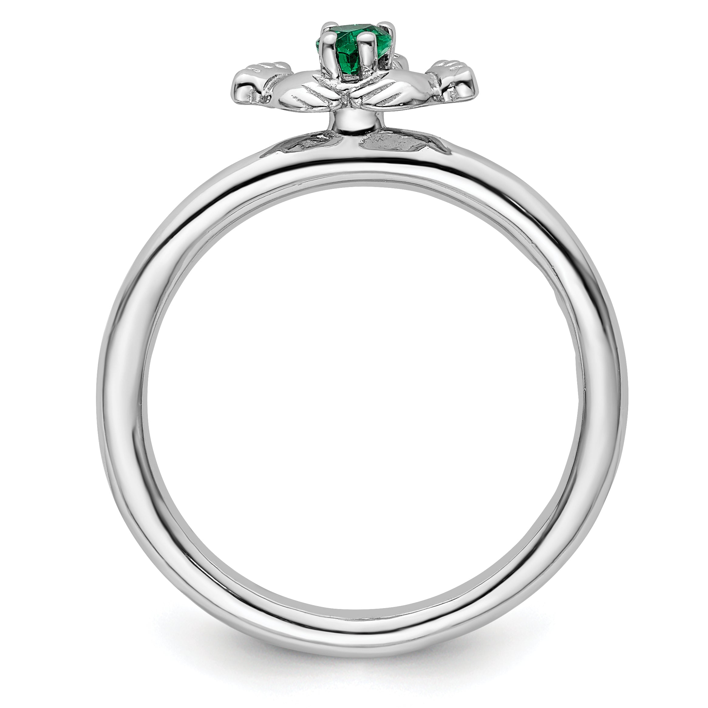 Sterling Silver Stackable Expressions Rhd. Cr. Emerald Claddagh Ring