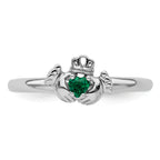 Sterling Silver Stackable Expressions Rhd. Cr. Emerald Claddagh Ring