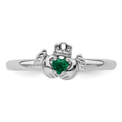 Sterling Silver Stackable Expressions Rhd. Cr. Emerald Claddagh Ring