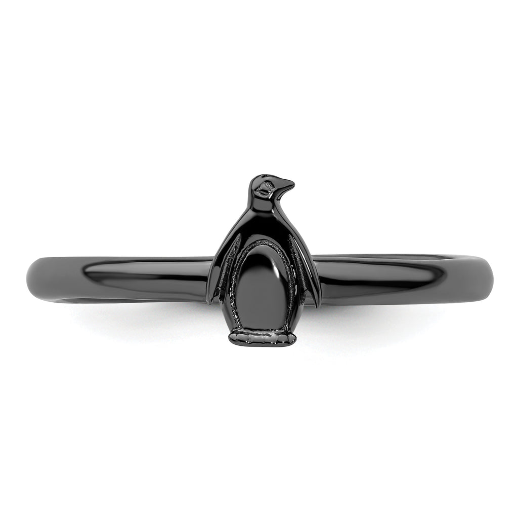 Sterling Silver Stackable Expressions Black-plated Penguin Ring