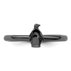 Sterling Silver Stackable Expressions Black-plated Penguin Ring