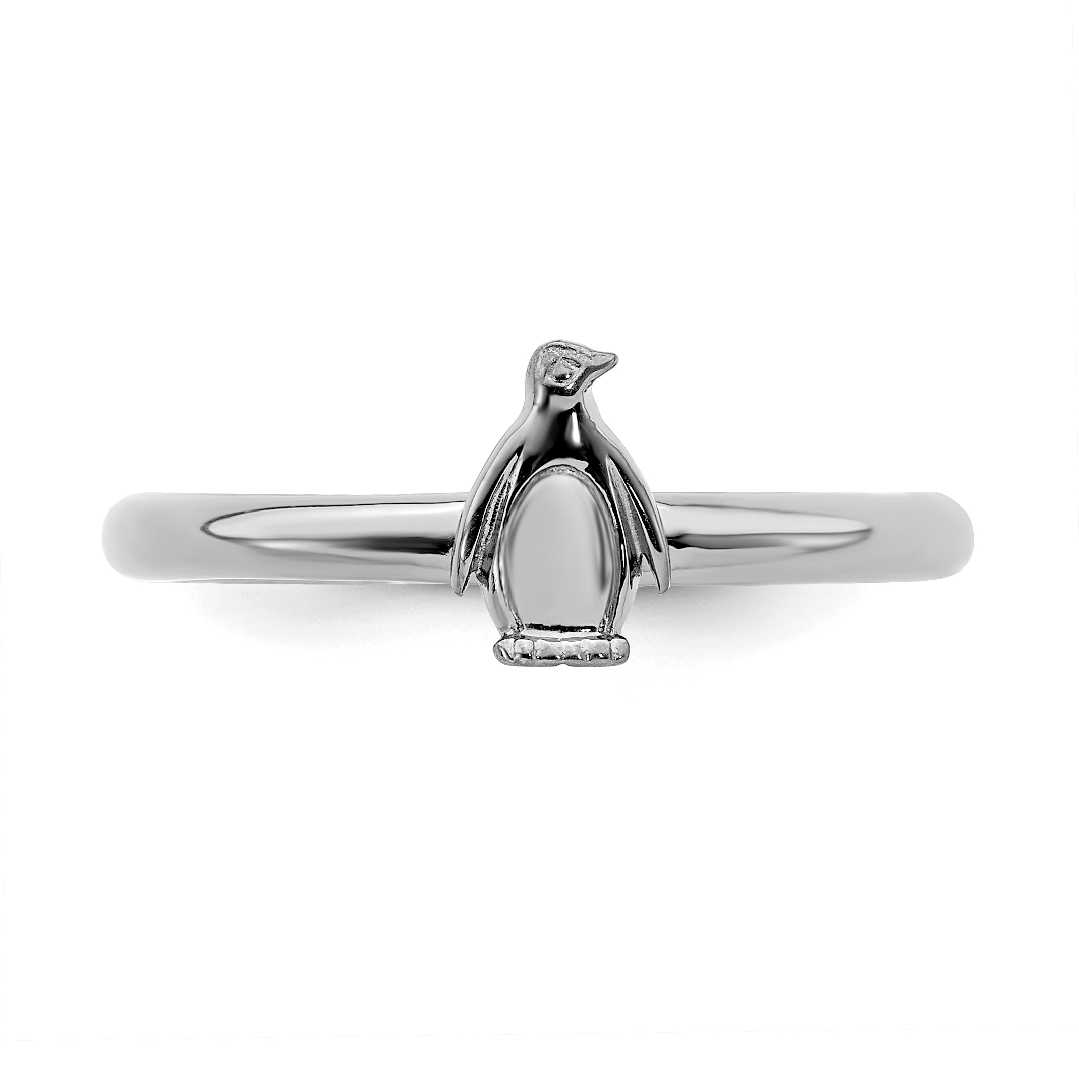 Sterling Silver Stackable Expressions Rhodium Penguin Ring